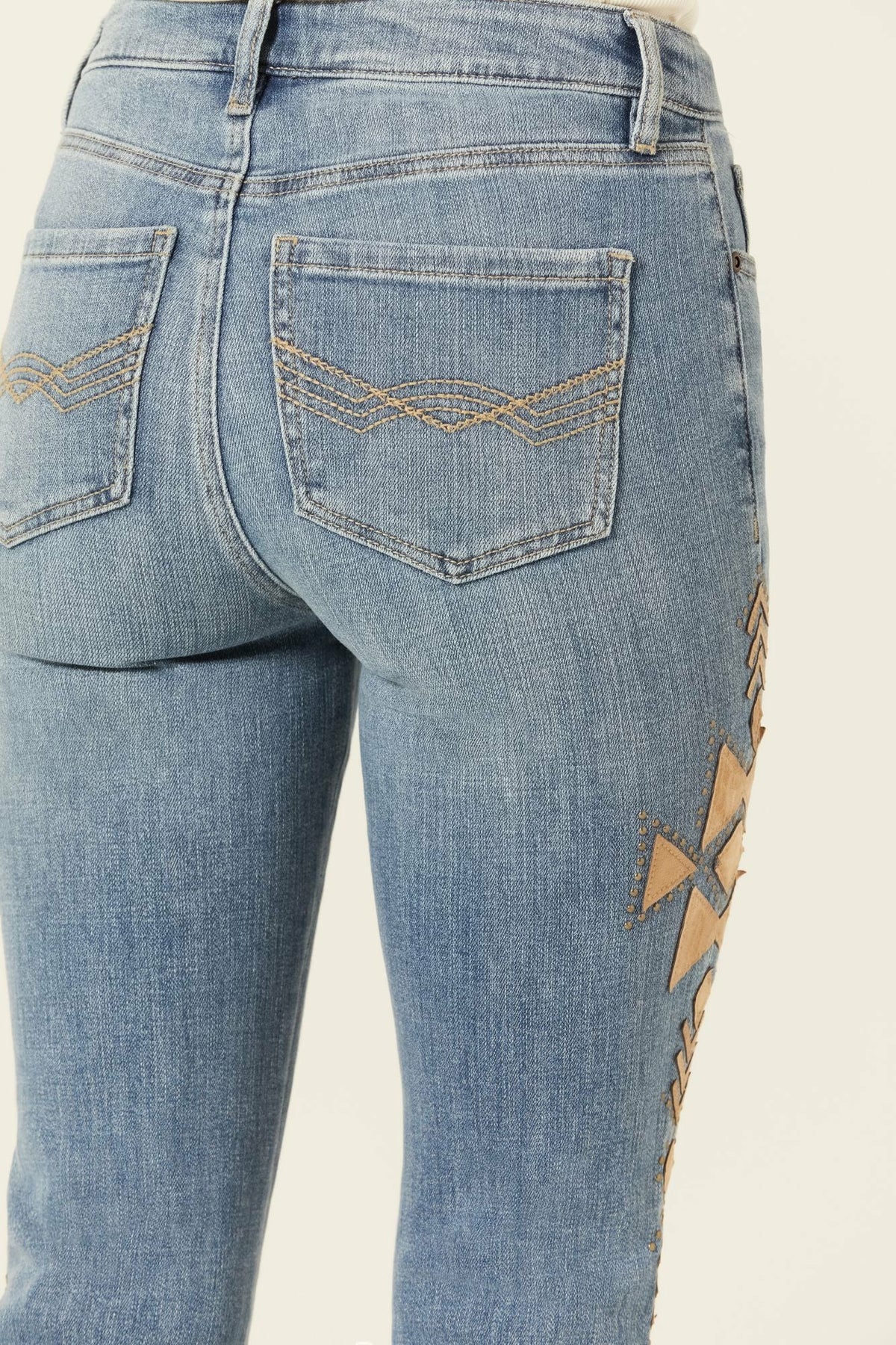 Women Ellis Medium Wash Gypsy High Rise Faux Suede Embellished Bootcut Comfort Stretch Denim Jeans | Idyllwind