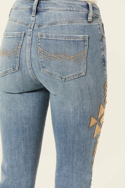 Women Ellis Medium Wash Gypsy High Rise Faux Suede Embellished Bootcut Comfort Stretch Denim Jeans | Idyllwind