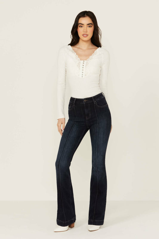Women Regent Dark Wash Gypsy High Rise Seamed Bootcut Comfort Stretch Denim Jeans | Idyllwind