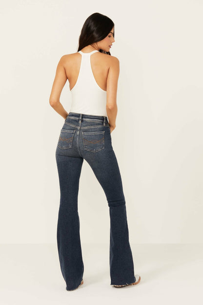 Women Cannery Dark Wash Gypsy High Rise Flare Super Stretch Denim Jeans | Idyllwind