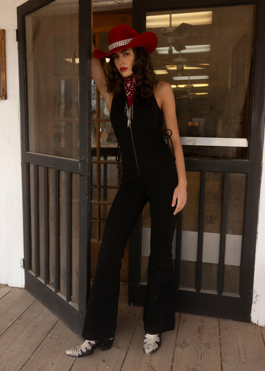 Women Lawson Stretch Lace Detail Flare Jumpsuit | Idyllwind