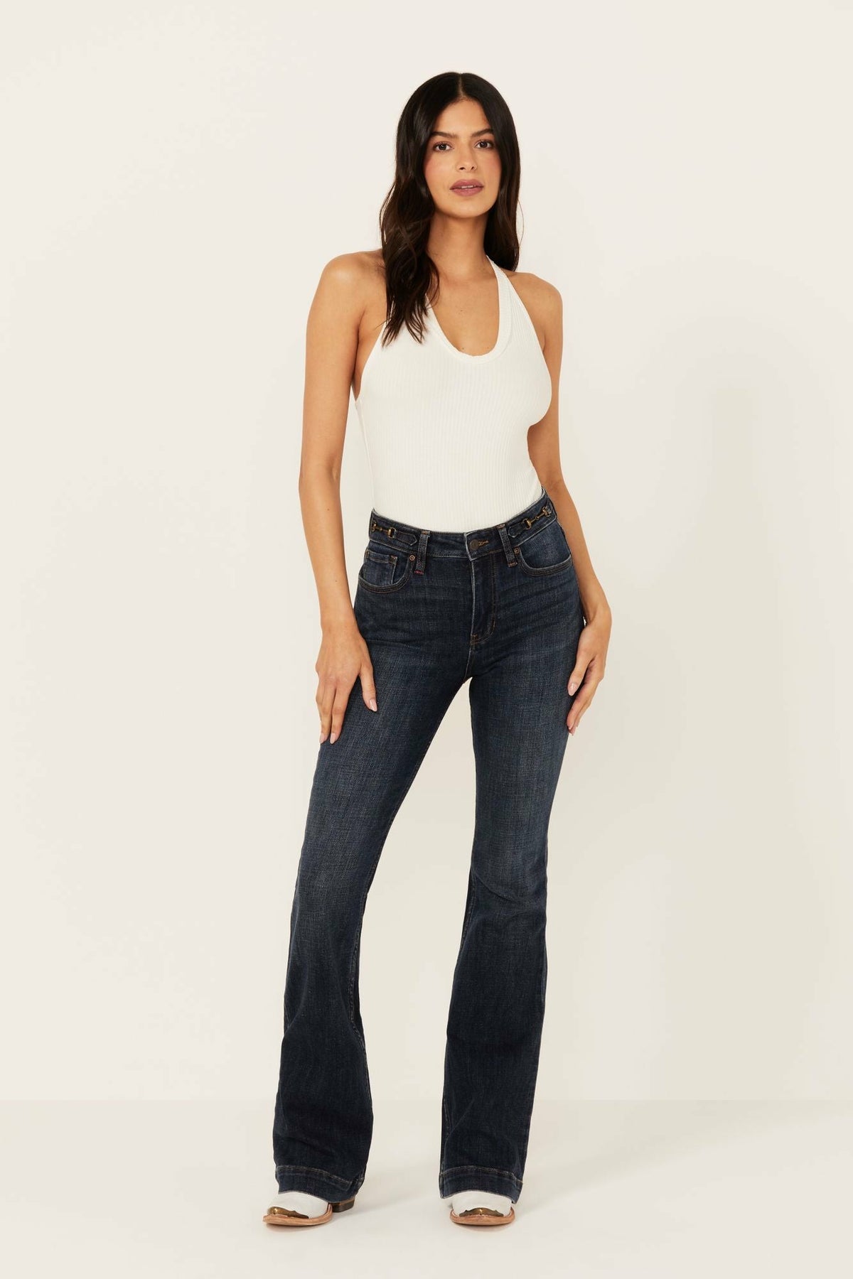 Women Hermosa Dark Wash High Rise Bootcut Horsebit Comfort Stretch Denim Jeans | Idyllwind