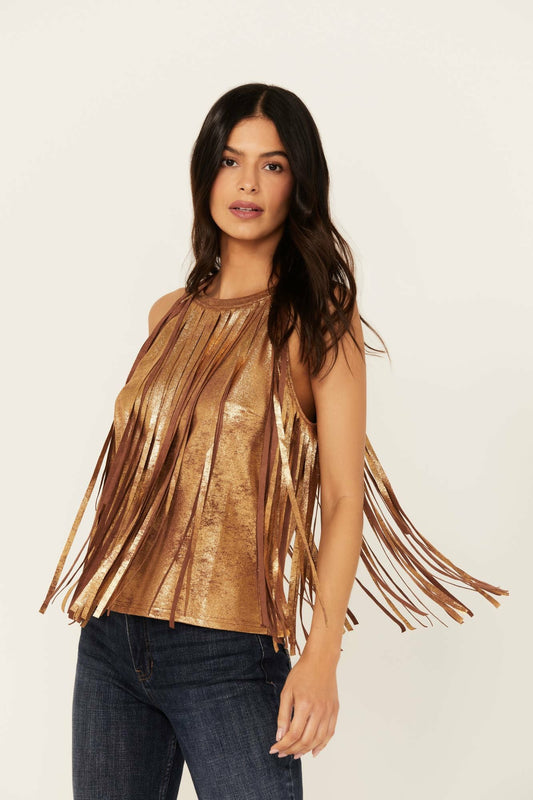 Women Prescott Foiled Faux Suede Fringe Tank | Idyllwind