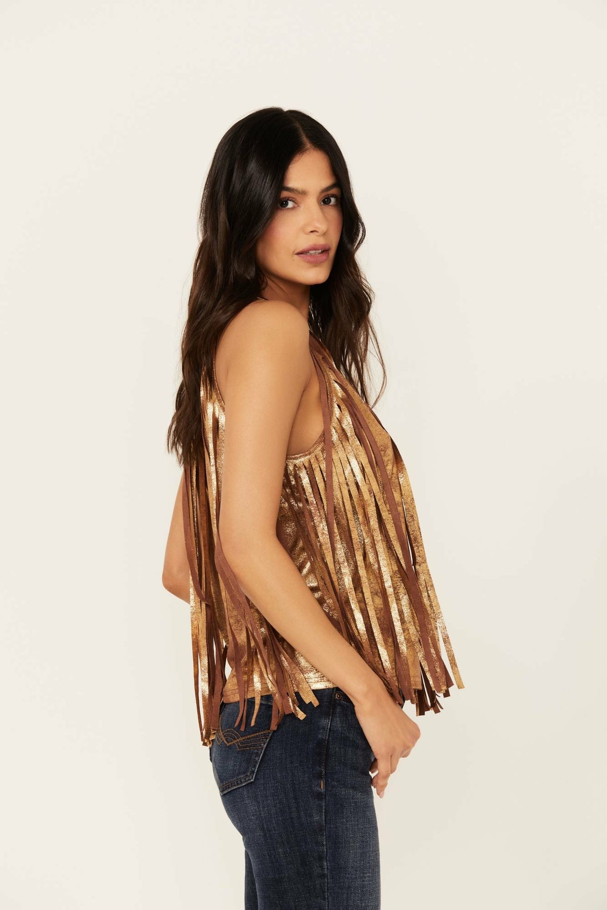 Women Prescott Foiled Faux Suede Fringe Tank | Idyllwind