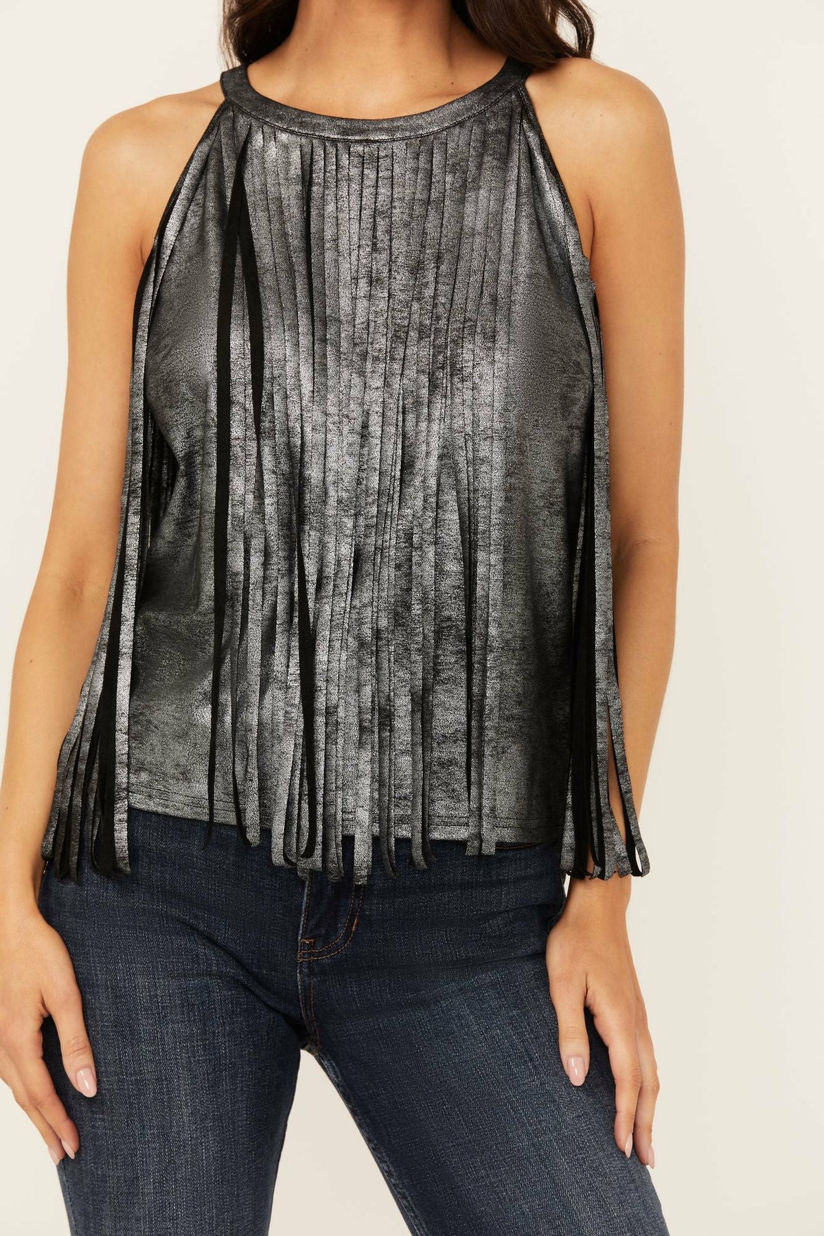 Women Prescott Foiled Faux Suede Fringe Tank | Idyllwind