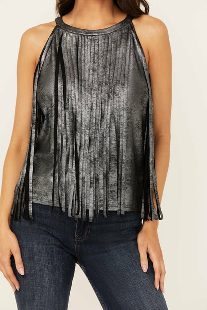 Women Prescott Foiled Faux Suede Fringe Tank | Idyllwind