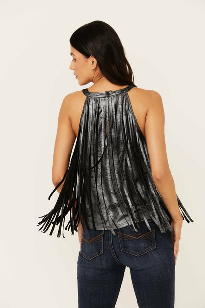 Women Prescott Foiled Faux Suede Fringe Tank | Idyllwind