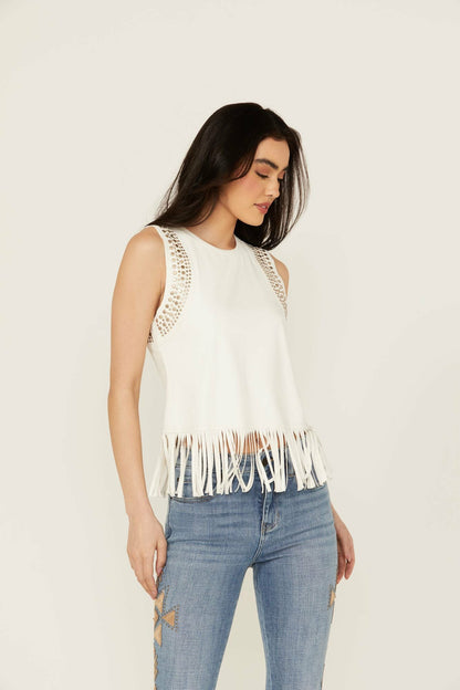 Women Lillian Studded Fringe Faux Suede Tank Top | Idyllwind