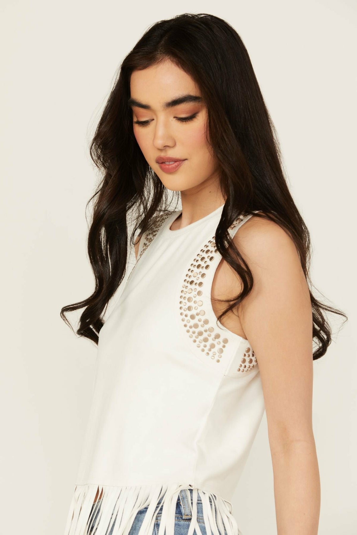 Women Lillian Studded Fringe Faux Suede Tank Top | Idyllwind