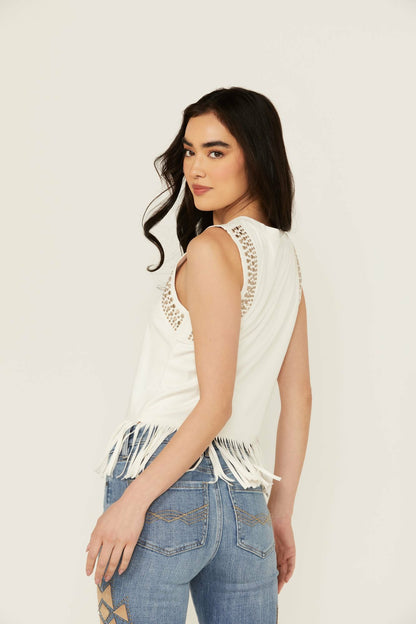 Women Lillian Studded Fringe Faux Suede Tank Top | Idyllwind