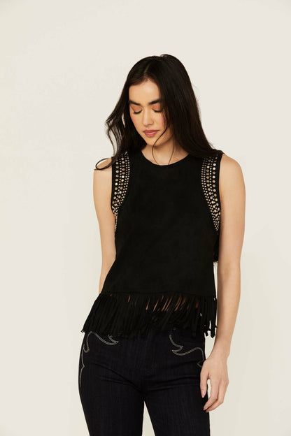 Women Lillian Studded Fringe Faux Suede Tank Top | Idyllwind