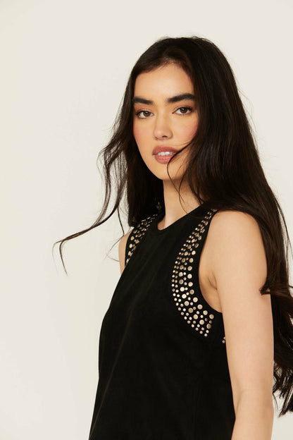 Women Lillian Studded Fringe Faux Suede Tank Top | Idyllwind