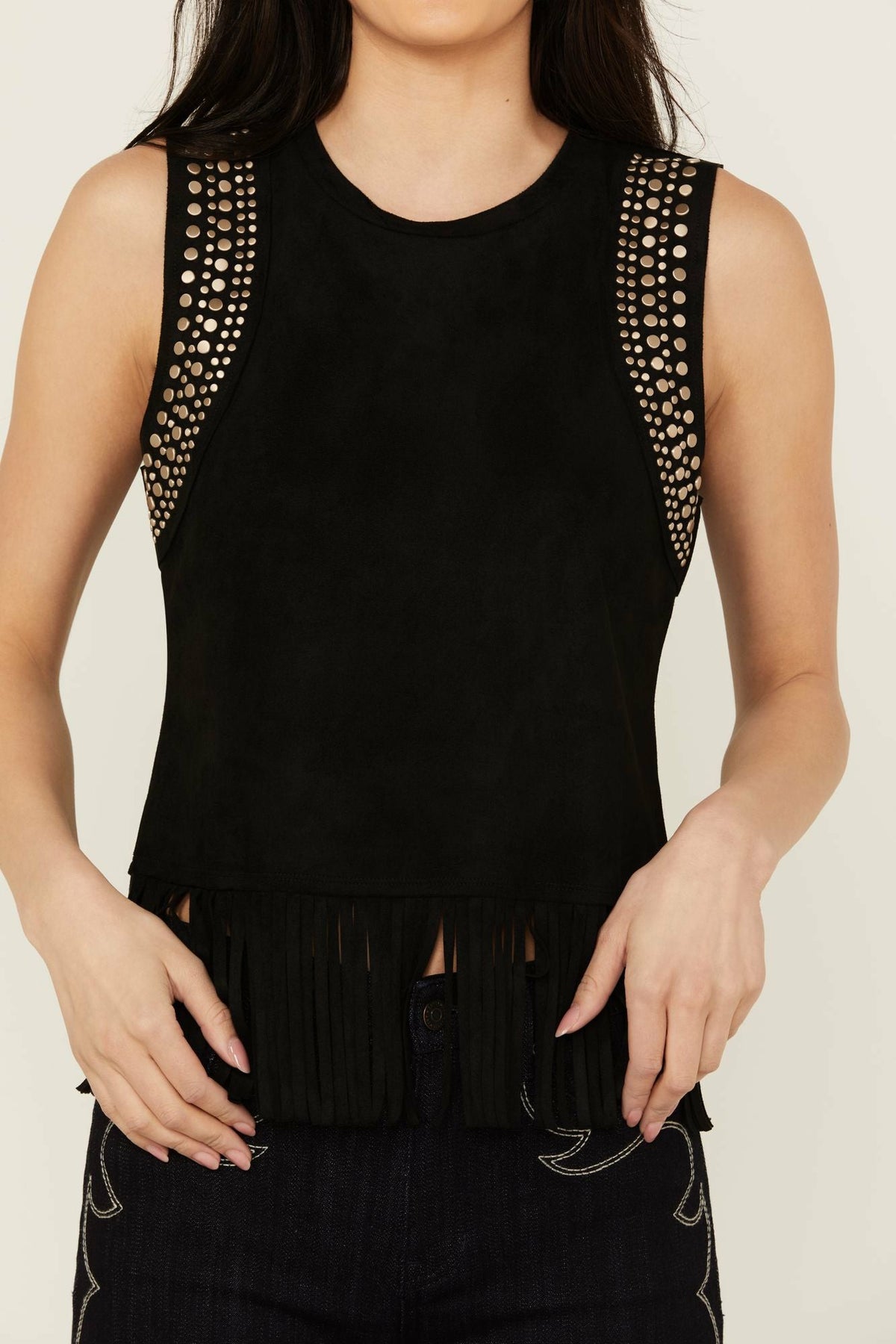 Women Lillian Studded Fringe Faux Suede Tank Top | Idyllwind