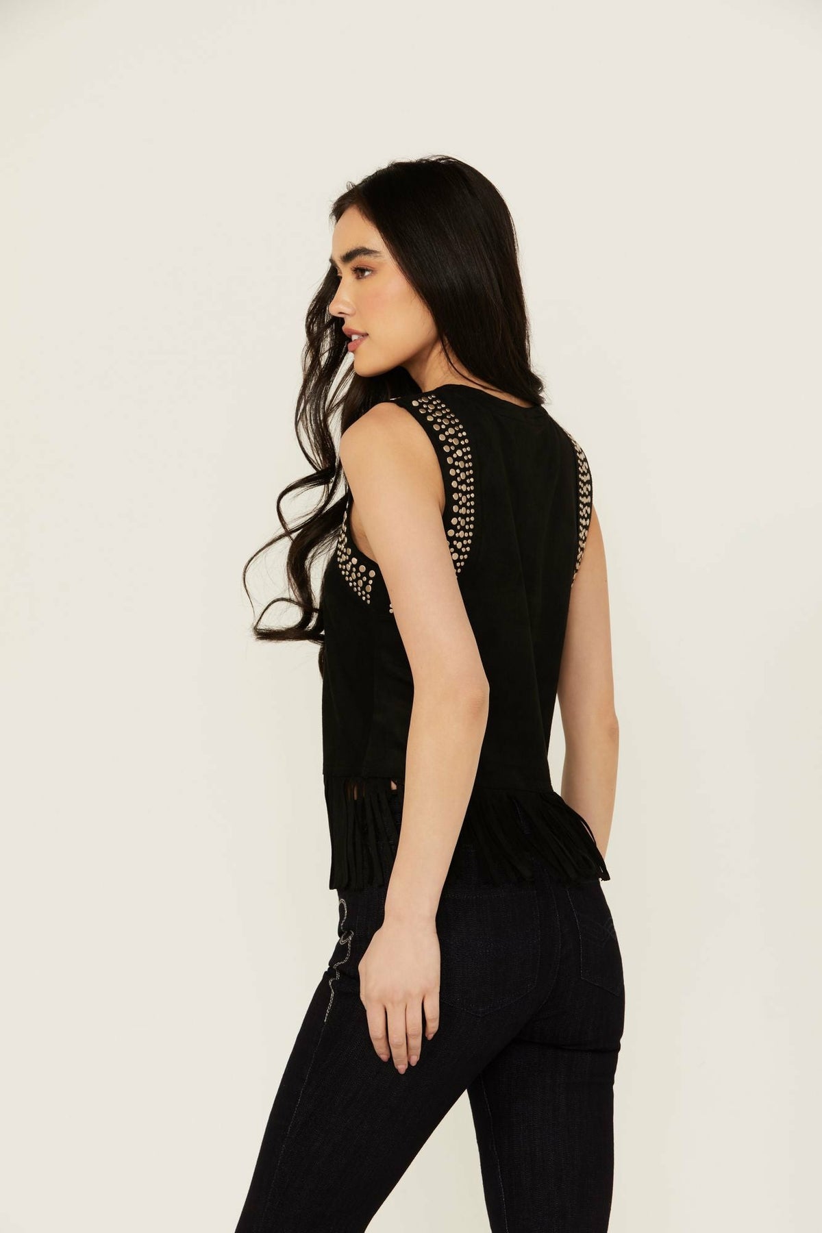 Women Lillian Studded Fringe Faux Suede Tank Top | Idyllwind