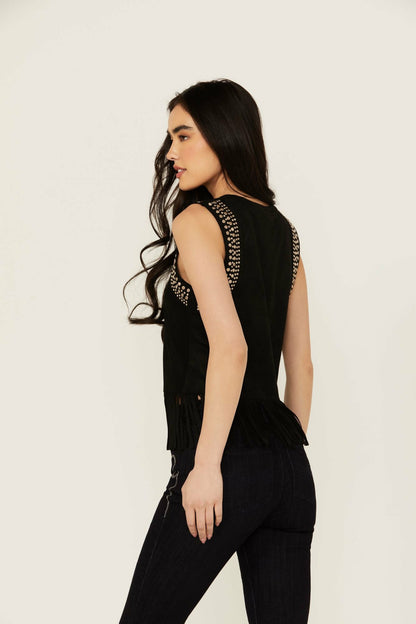 Women Lillian Studded Fringe Faux Suede Tank Top | Idyllwind