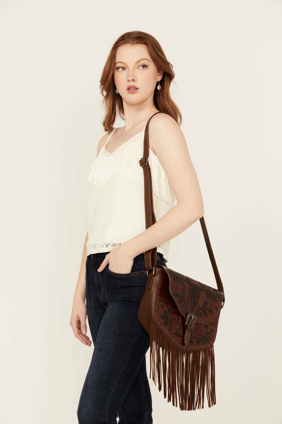 Women Lenora Longhorn Tooled Leather Crossbody Bag | Idyllwind