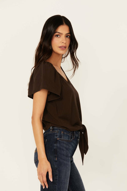 Women Tern Flutter Sleeve Tie Front Top | Idyllwind