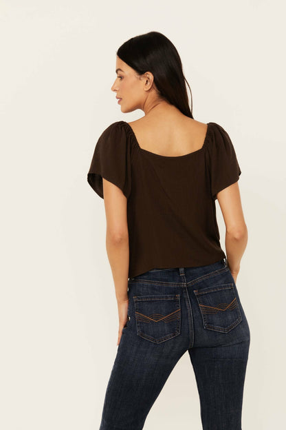 Women Tern Flutter Sleeve Tie Front Top | Idyllwind