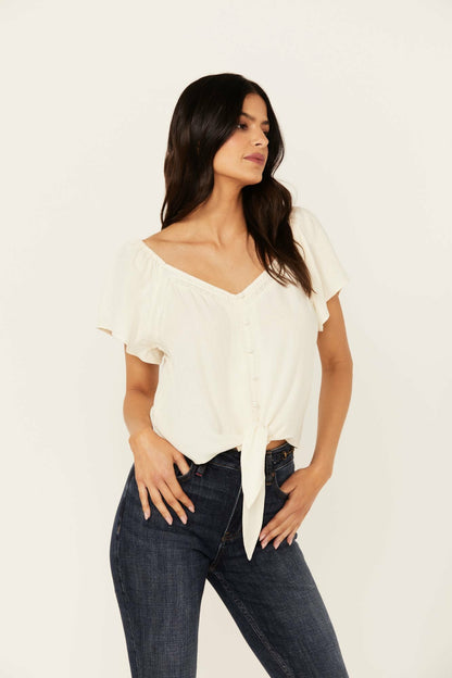 Women Tern Flutter Sleeve Tie Front Top | Idyllwind
