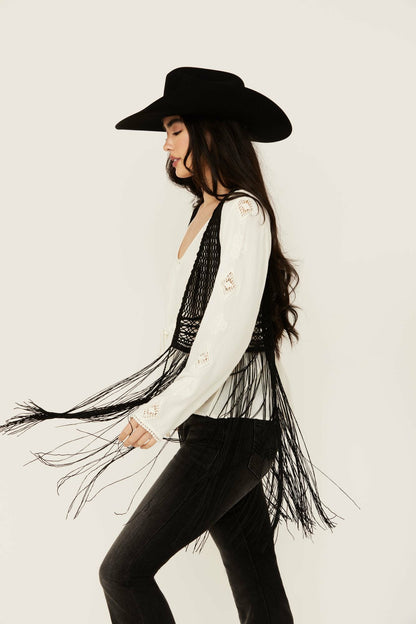 Women Hawls Crochet Fringe Vest | Idyllwind