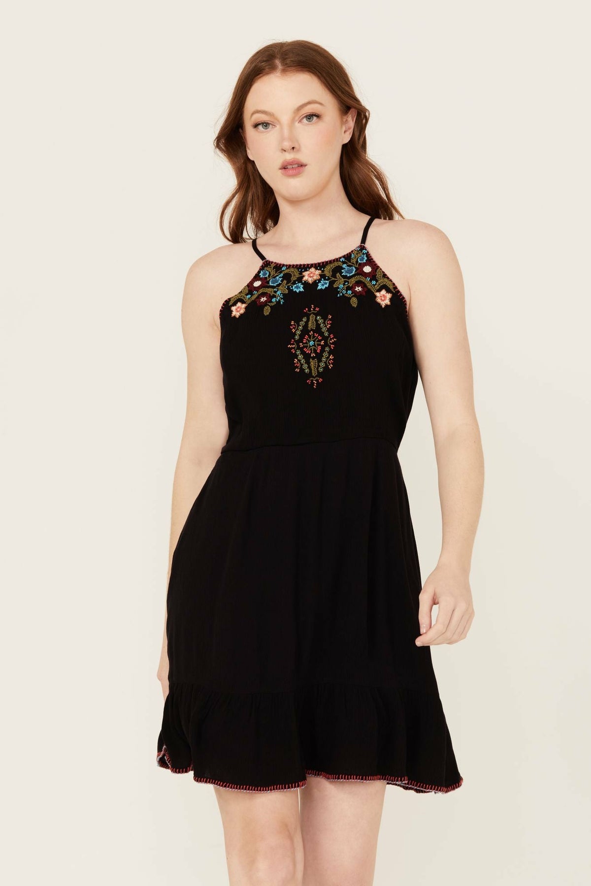 Women Wolfeboro Embroidered And Beaded Halter Mini Dress | Idyllwind