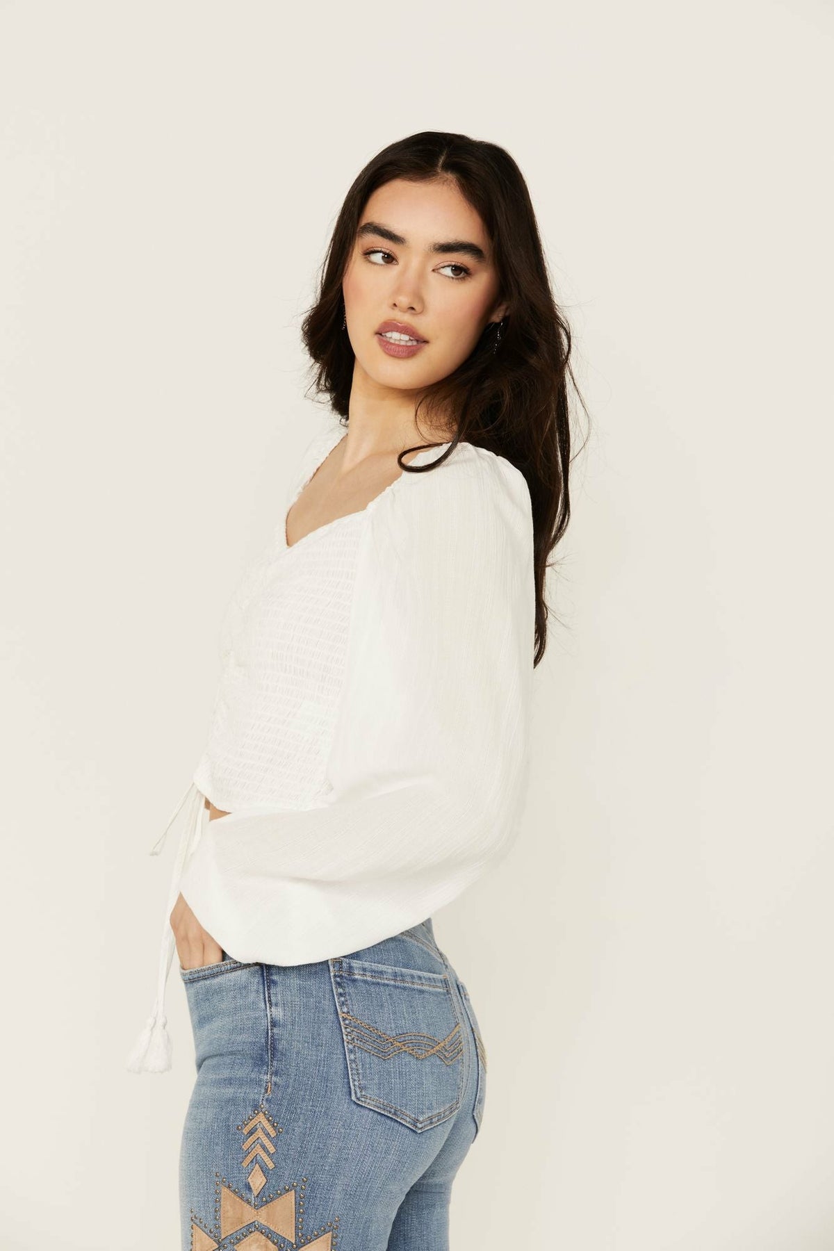 Women Lena Smocked Long Sleeve Cropped Blouse | Idyllwind