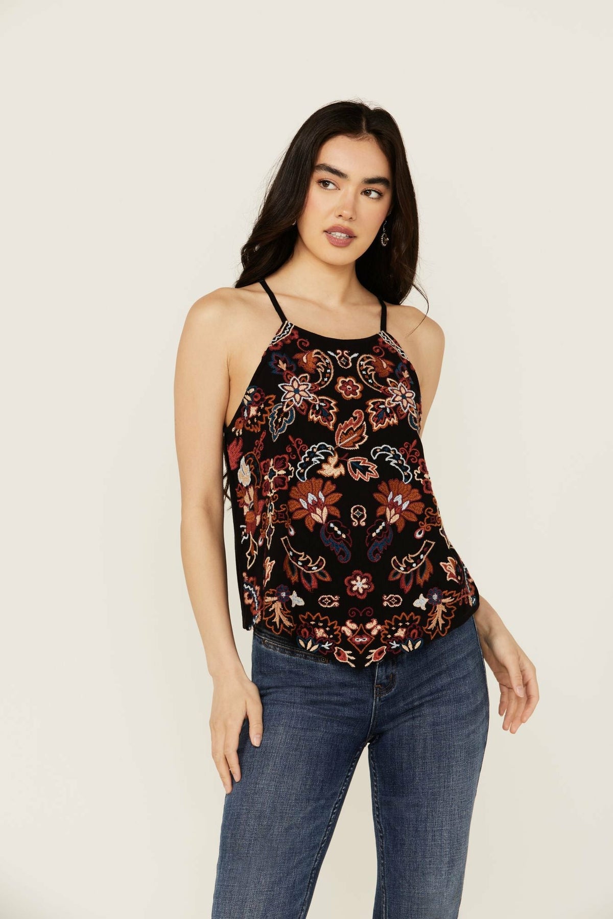 Women Scrolling Floral Haze Embroidered Sleeveless Top | Idyllwind