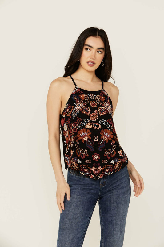 Women Scrolling Floral Haze Embroidered Sleeveless Top | Idyllwind