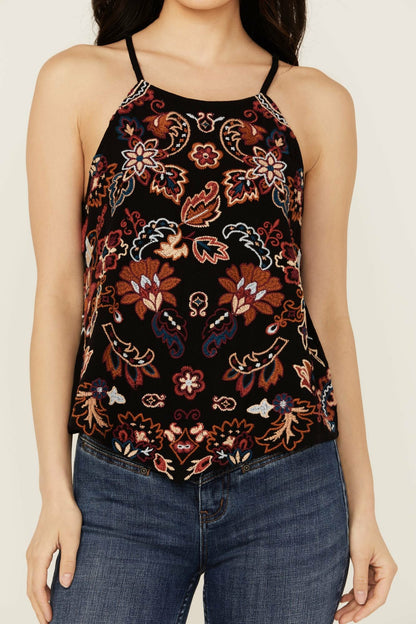 Women Scrolling Floral Haze Embroidered Sleeveless Top | Idyllwind