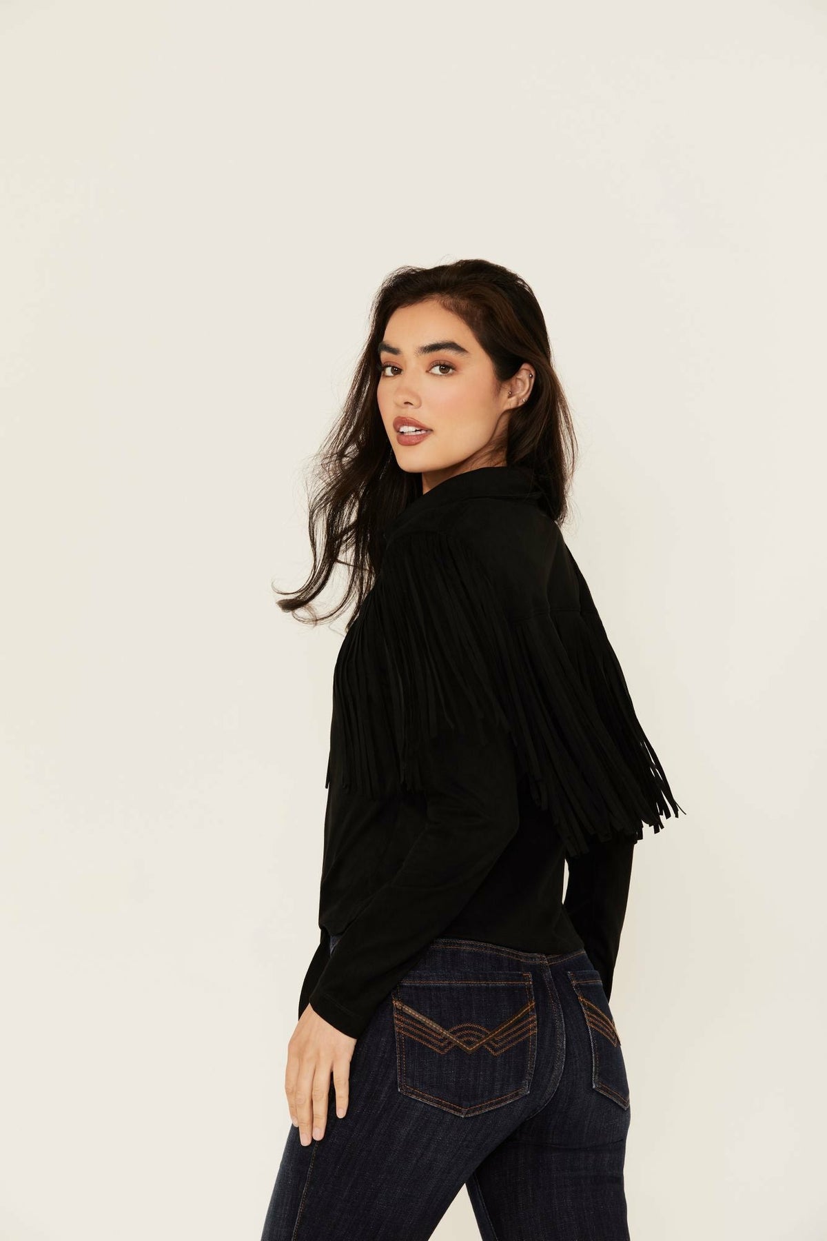 Women Fate Faux Suede Fringe Long Sleeve Button-Down Tie-Front Shirt | Idyllwind