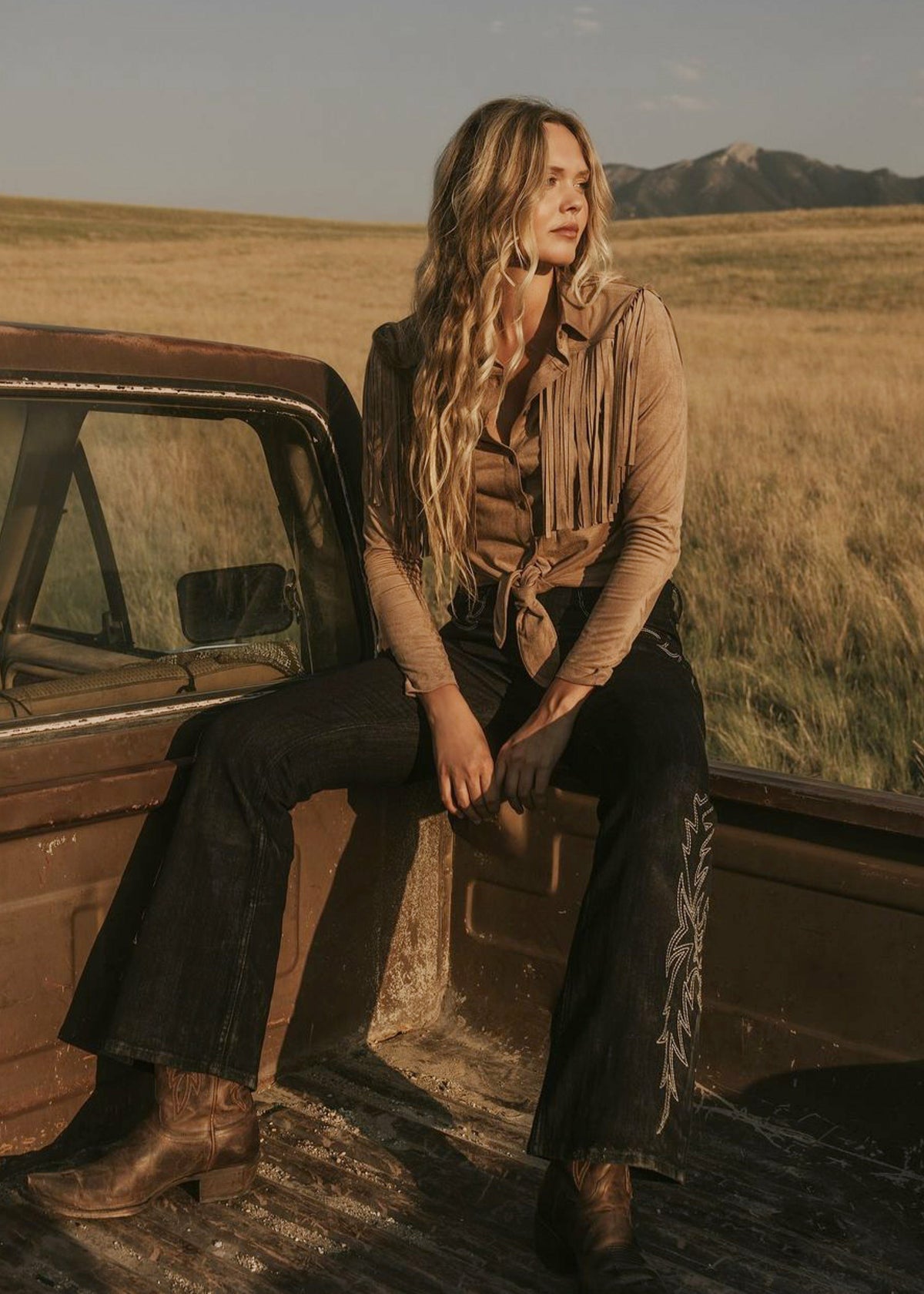 Women Fate Faux Suede Fringe Long Sleeve Button-Down Tie-Front Shirt | Idyllwind