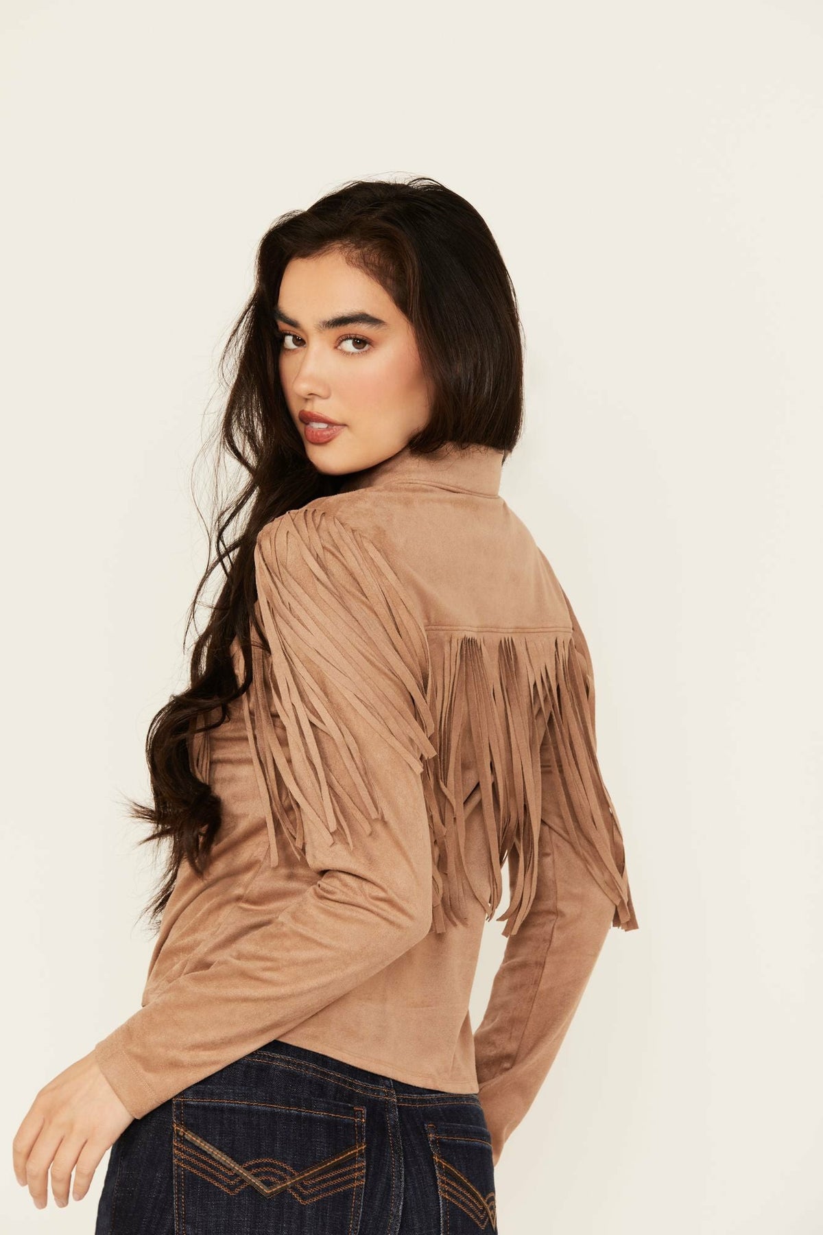 Women Fate Faux Suede Fringe Long Sleeve Button-Down Tie-Front Shirt | Idyllwind