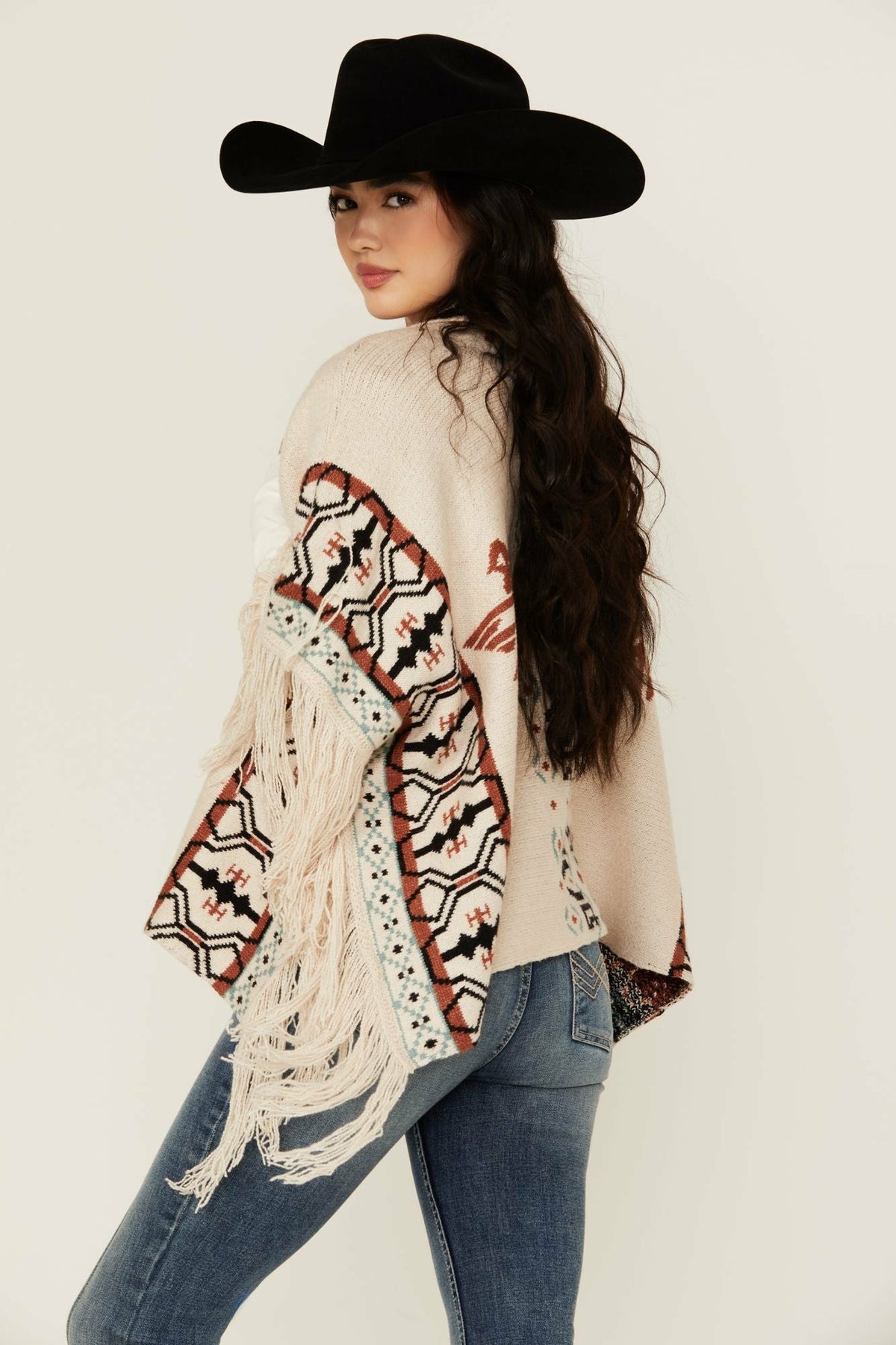 Women Flyaway Southwestern Print Fringe Button-Down Poncho | Idyllwind