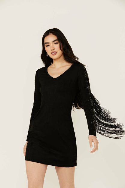 Women Lois Studded Long Sleeve Fringe Mini Dress | Idyllwind