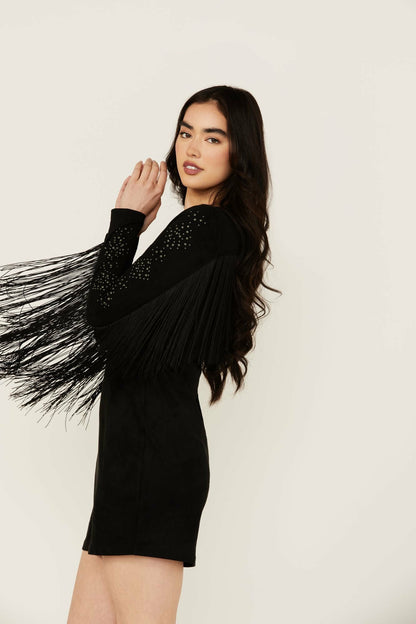 Women Lois Studded Long Sleeve Fringe Mini Dress | Idyllwind