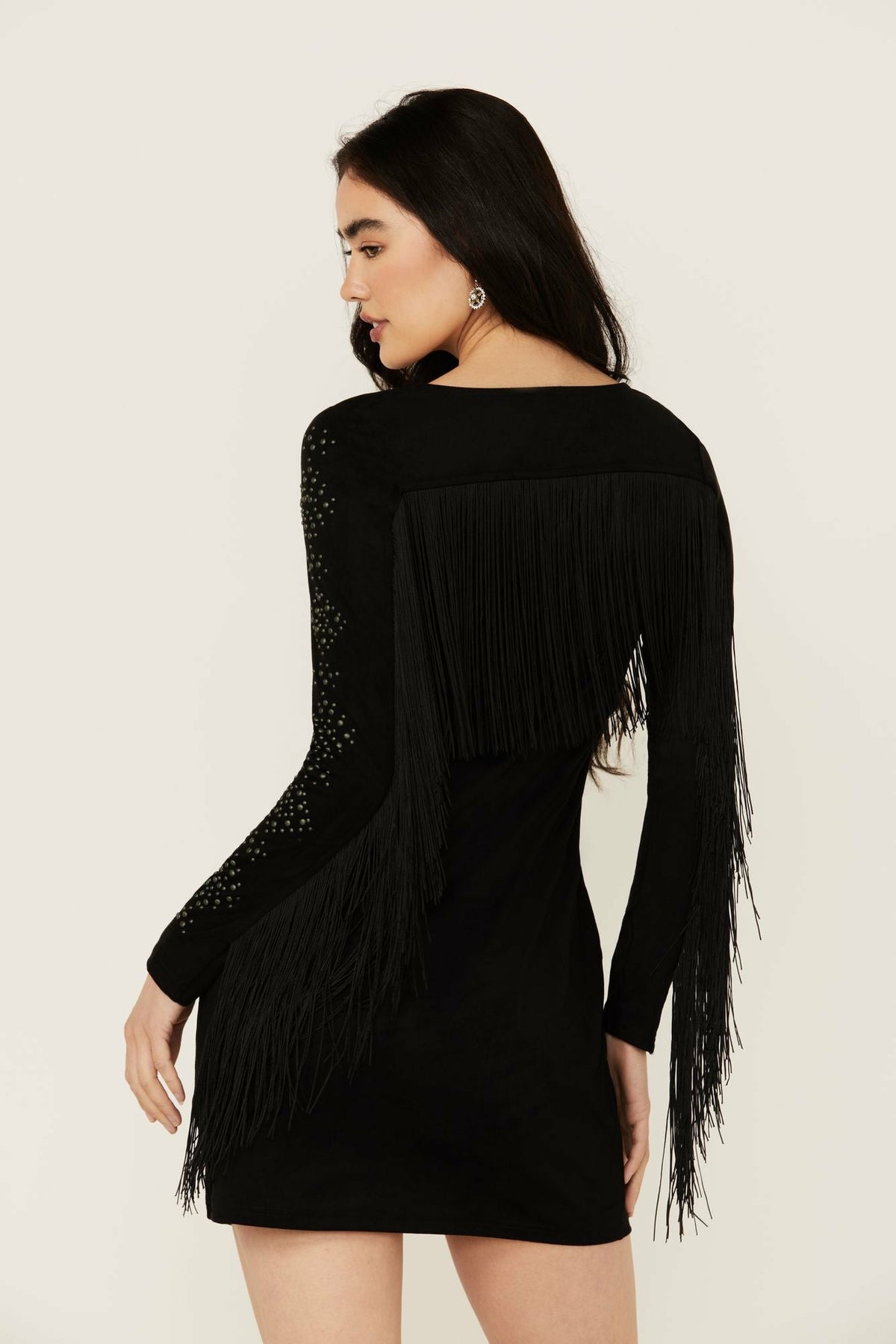 Women Lois Studded Long Sleeve Fringe Mini Dress | Idyllwind