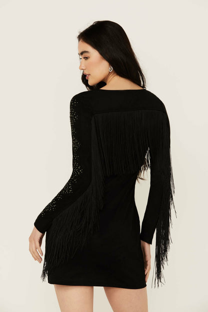 Women Lois Studded Long Sleeve Fringe Mini Dress | Idyllwind