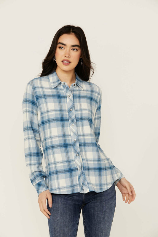 Women Viola Featherlight Blue Plaid Print Pearl Snap Western Shirt | Idyllwind