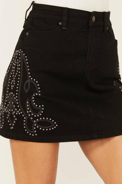 Women Burbank Embroidered And Studded Stretch Denim Skirt | Idyllwind