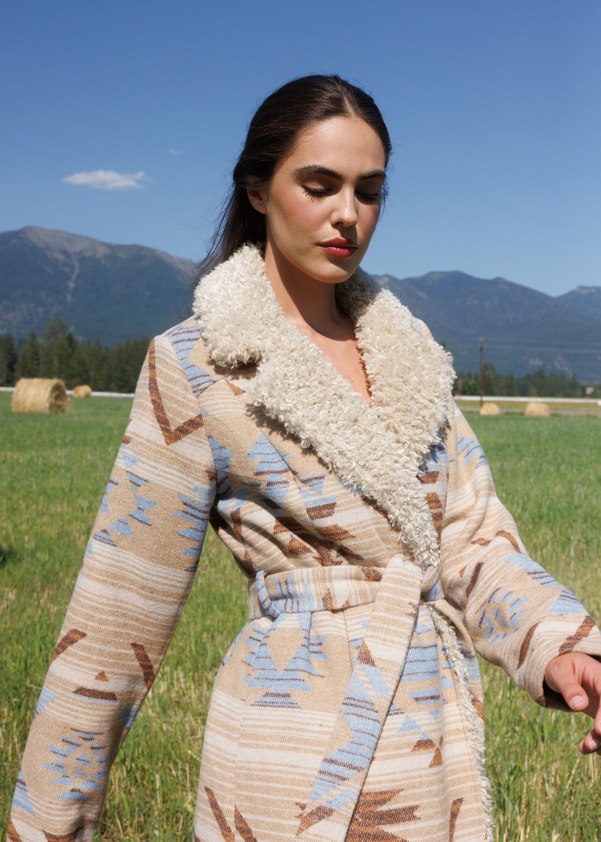 Women Lynn Southwestern Print Faux Fur Collar Shacket | Idyllwind