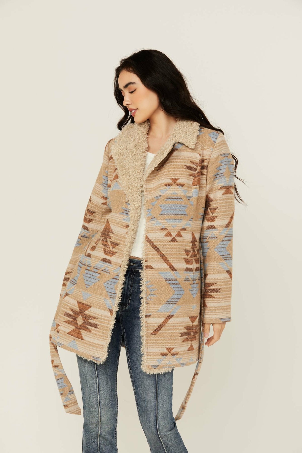 Women Lynn Southwestern Print Faux Fur Collar Shacket | Idyllwind