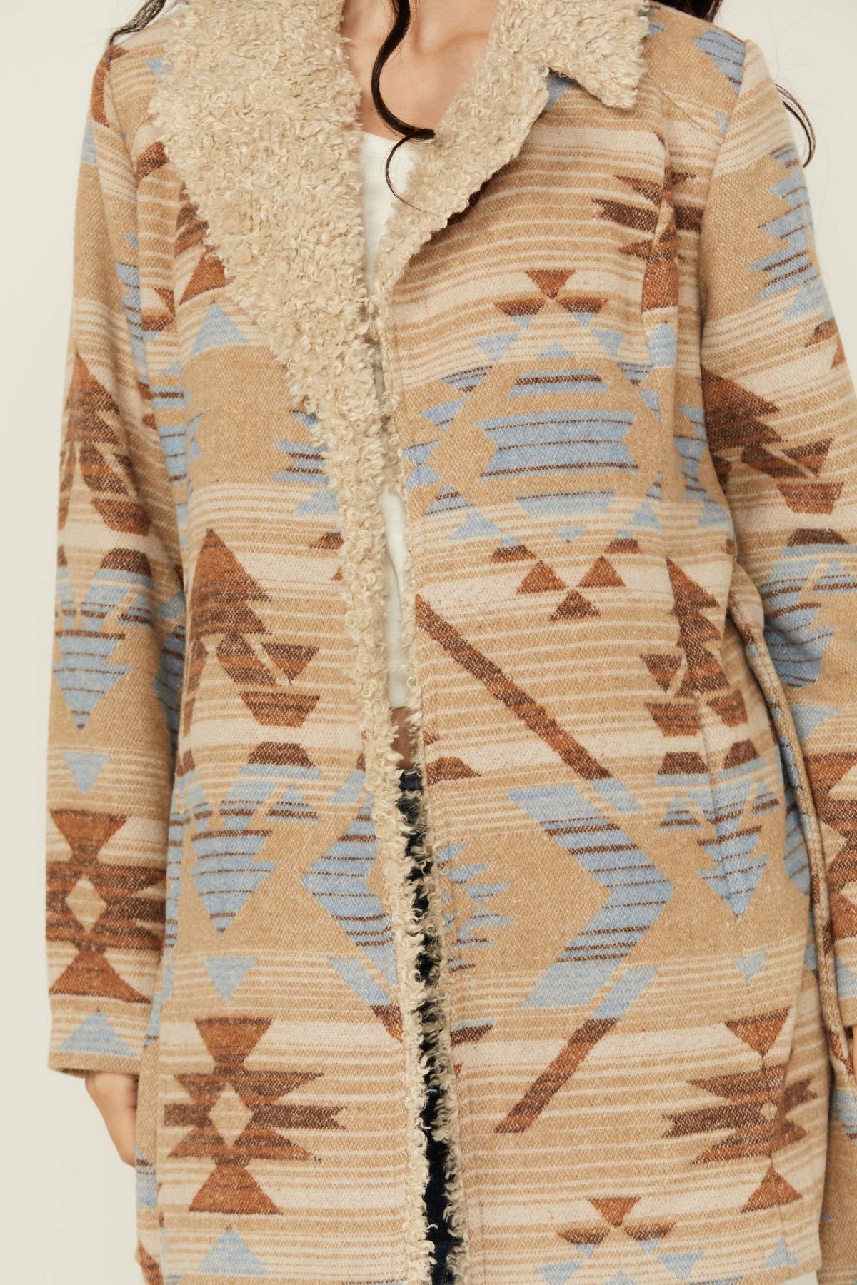 Women Lynn Southwestern Print Faux Fur Collar Shacket | Idyllwind