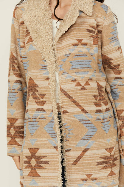 Women Lynn Southwestern Print Faux Fur Collar Shacket | Idyllwind