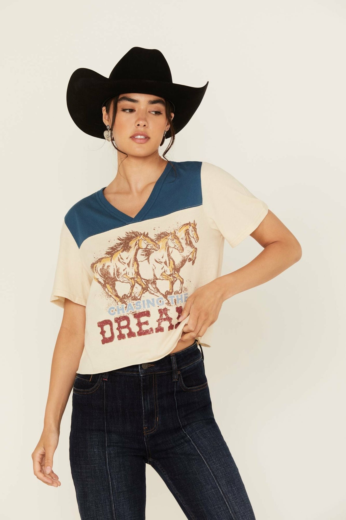 Women Chasing The Dream Cropped Football Short Sleeve Tee | Idyllwind