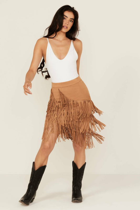 Women Tina Faux Suede Fringe Mini Skirt | Idyllwind