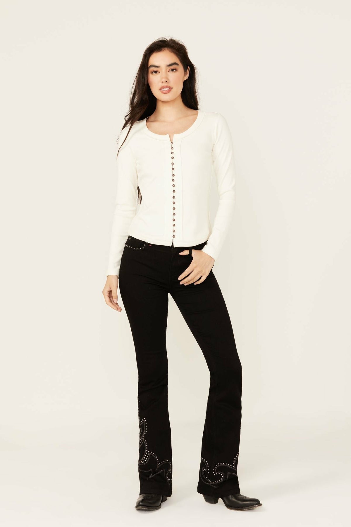 Women Burbank Legend High Rise Studded Bootcut Super Stretch Denim Jeans | Idyllwind