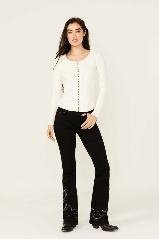 Women Burbank Legend High Rise Studded Bootcut Super Stretch Denim Jeans | Idyllwind