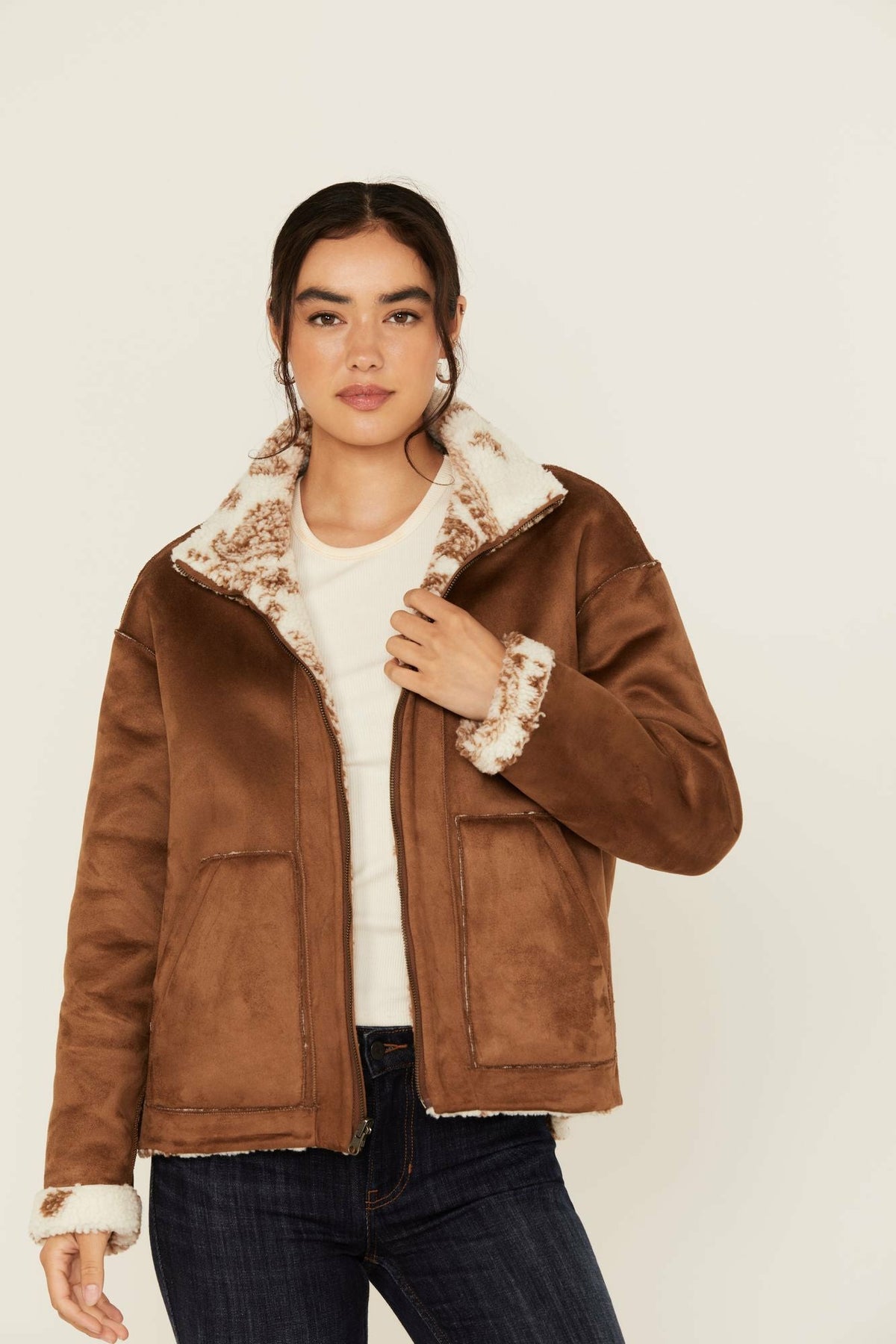 Women Casey Reversible Faux Suede and Sherpa Zip-Up Jacket | Idyllwind