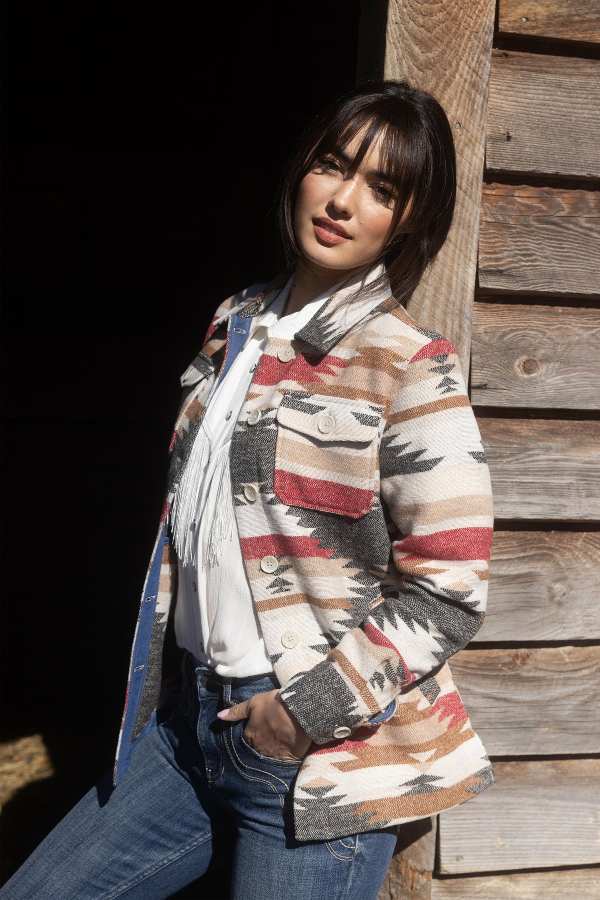 Women Roadhouse Southwestern Print Button-Down Shacket | Idyllwind