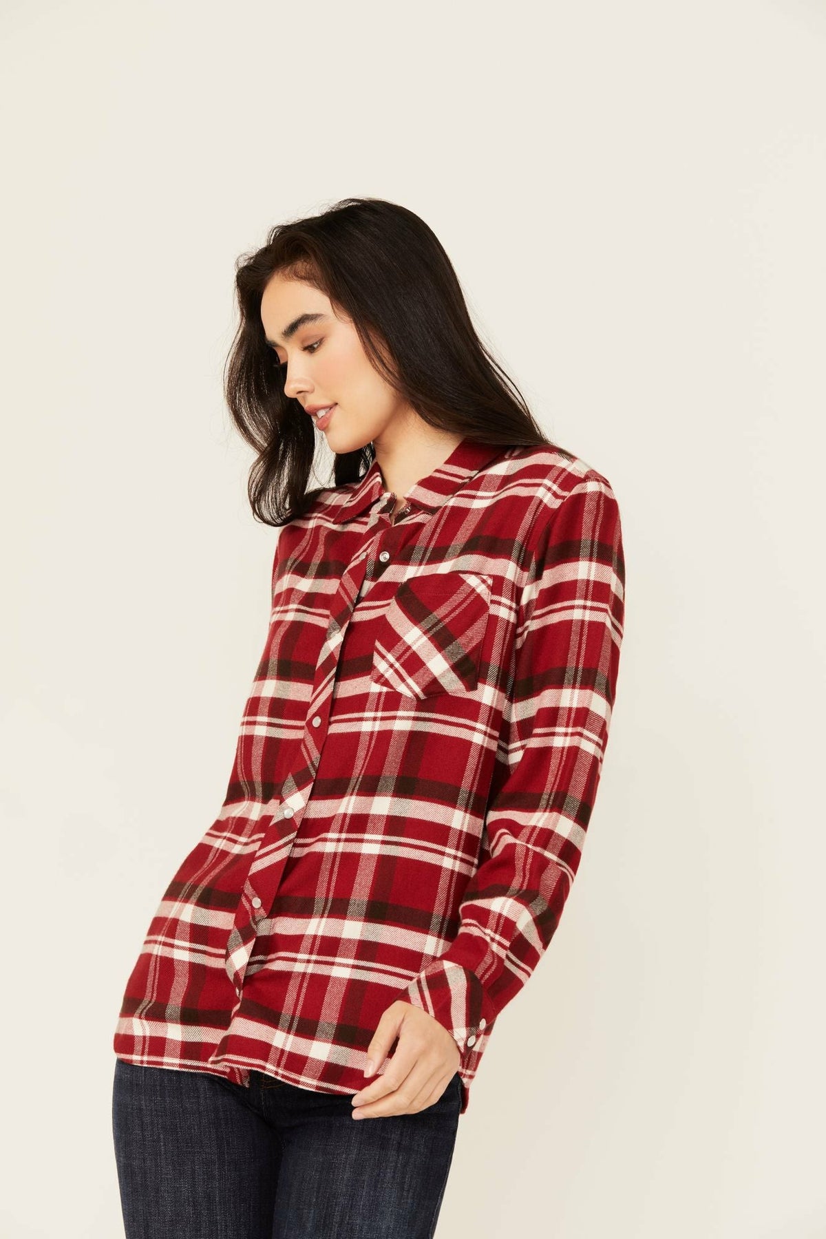 Women Flannel Plaid Print Long Sleeve Snap Shirt | Idyllwind